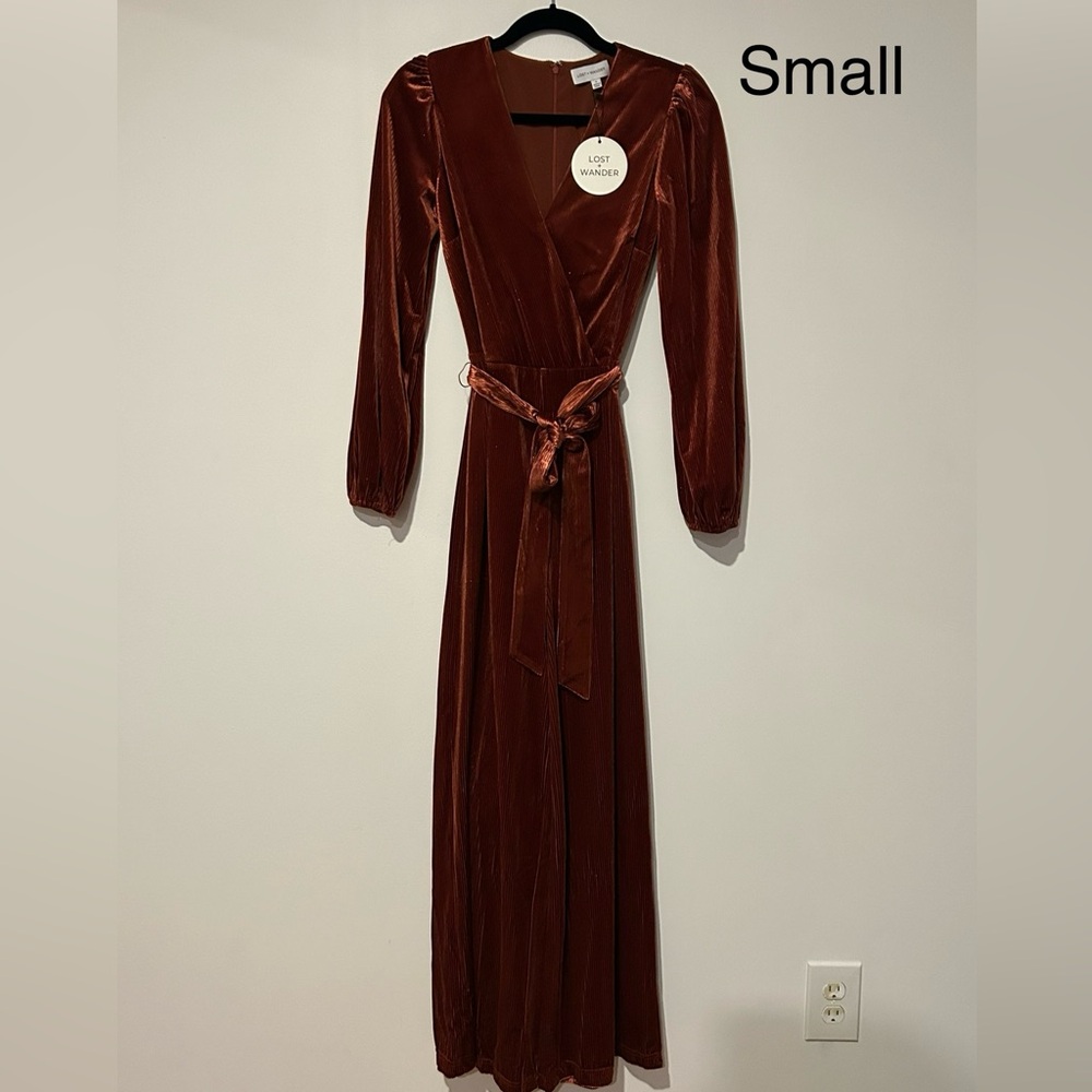 Rust Velvet Long Sleeve Jump Suit - Picture 2 of 9